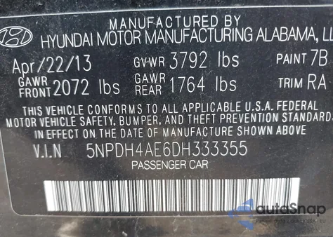2013 Hyundai Elantra Gls/Limited from USA, damaged, VIN 5NPDH4AE6DH333355